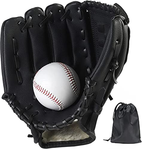 LeapBeast Mano Destra Guanti da Baseballs, Brocca Softball Guanti con Morbido Baseball - Solido PU Ispessimento per Bambini/Ragazzi/Adulti Professionale Baseball Guanto (12.5, Nero)