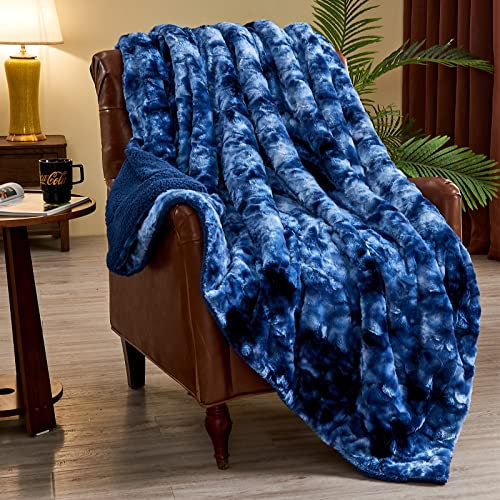 NEWCOSPLAY Superweiche Kunstfelldecke, Doppelgröße, Indigo-Sherpa, flauschig, warm, Decke für Sofa, Bett (Indigo, Doppelbett (152,4 x 203,2 cm)