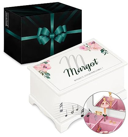 Maverton Boîte à Bijoux Musicale personnalisée avec ballerine - 17x11x9 boite a bijoux avec impression pour petite fille - pour premier anniversaire - Cadeau Noel - Cadeau Fille 8 Ans - deco - anniv