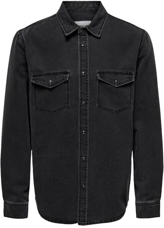 ONLY & SONS Herren Freizeit Hemd ONSBANE Denim -Regular Fit XS S M L XL XXL Blau, Größe:XXL, Farbe:Dark Grey Denim 22023247
