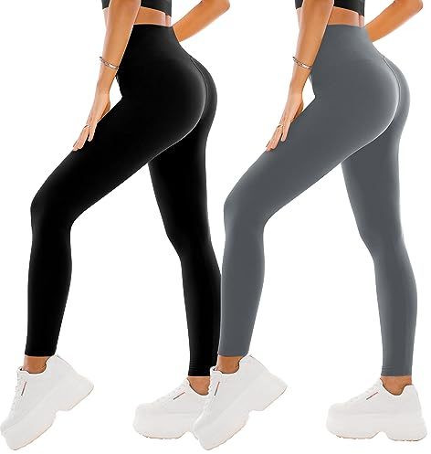 SINOPHANT 2er Pack Leggings Damen High Waist - Sportleggins Elastisch Yogahose Blickdicht Fitness Gym Yoga(2 Schwarz/Grau,L-XL)