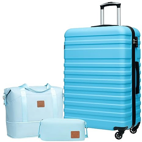 COOLIFE Suitcase Trolley Carry On Hand Cabin Luggage Hard Shell Travel Bag Lightweight with TSA Lock,The Suitcase Included 1pcs Travel Bag and 1pcs Toiletry Bag (Sky Blue, 28 Inch Luggage Set)