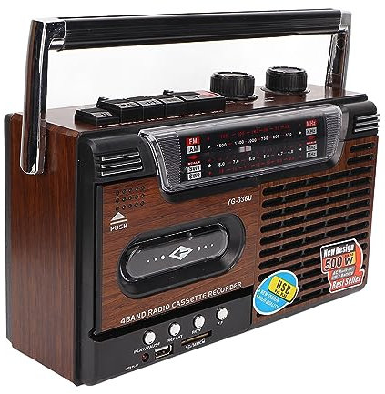 Retro Boombox Cassette Player, AM FM Radio Player, Portable Radio Cassette Player Recorder Noiseless Support Storage Card, USB, Earphone Jack,Good Gifts (UK Plug)