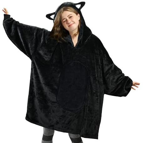 Catalonia Classy Katze Oversize Hoodie Decke, Warme Kuscheldecke Geschenk für Damen Frauen Jugendliche, Super Weich Deckenpullover Ärmeldecke -Decke Zum Anziehen mit Ärmeln und Kapuze