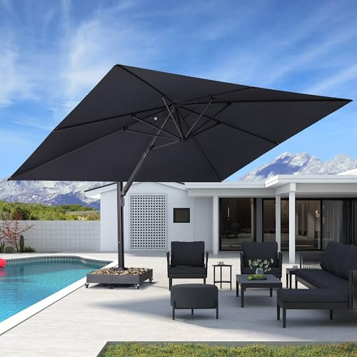 PURPLE LEAF 3,5 X 4,5 m Parasol Déporté de Terrasse Renforcée, Grand Parasol De Jardin Exterieur, Rotatif 360° Mât de Parapluie Épais Version Améliorée, Avec Protection Solaire UPF50+, Gris