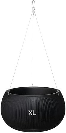 Blumenampel Blumentopf Herausnehmbaren Einsatz Rund mit Aufhängung 2 Farben 3 Größen (Schwarz, XL - 37 cm)