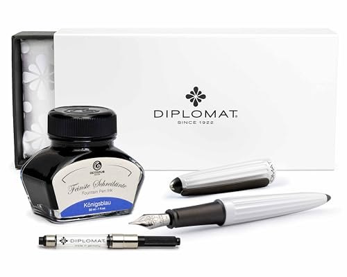 Diplomat Aero Füllhalter in Weiß mit Edelstahlfeder M und Füllhaltertinte Königsblau