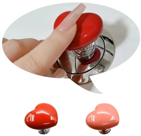 KyeeaDIY Love Heart Shaped Toilet Tank Button, 4Pcs Toilet Push Button Flush Replacement, Toilet Tank Button Aid Toilet Press Button Portable Accessory Handle Toilet Press Tool for Home (2pcs)