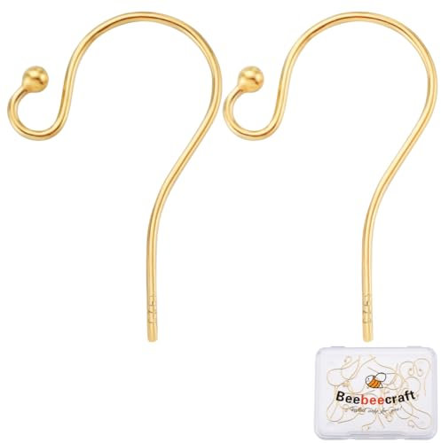 Beebeecraft 1 Box 10 Pairs Earring Hooks 18K Gold Plated Sterling Silver French Earring Hooks with Ball Dot Fish Ear Wires for Earrings Jewellery Making(Wire 0.7mm/21 Gauge/0.028 inch)