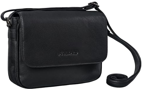 STILORD 'Elina' Stilvolle Umhängetasche Damen Leder Vintage Handtasche Klein Crossbody Bag für Frauen Ledertasche zum Ausgehen Damenhandtasche Echtleder, Farbe:schwarz