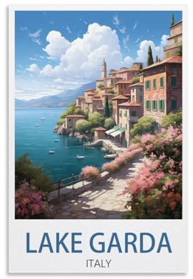 Gardasee Italienische Vintage-Reiseposter, Querformat, 40 x 60 cm, Leinwanddruck für Wohnzimmer, Schlafzimmer, Wohnheim, Zuhause, Büro, Wanddekoration
