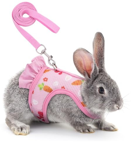 Kaninchen-Geschirr-Leinen-Set, verstellbares Frettchengeschirr, atmungsaktives Netzgeschirr für indische Hasen, Chinchillas, Hamster, Meerschweinchen, für alle Jahreszeiten