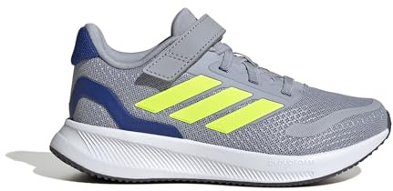 adidas Unisex Kids RUNFALCON 5 Shoes Kids, Halo Silver/Lucid Lemon/Team Royal Blue, 1 UK