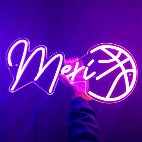 Letrero neón-led personalizado nombre con pelota de baloncesto - Cartel lámpara para colgar en la pared con nombres de niños y pelota de basket