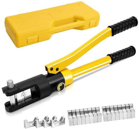 HOMFME 16 Tons 11 Dies Hydraulic Crimper, 16-300mm² Hydraulic Crimping Tool Set with Carrying Box, Steel Frame Electric Battery Cable Wire Lug Terminal Crimping Tool Die Kit
