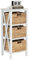 COSTWAY Bedside Table with 2/3 Seagrass Baskets, Solid Wood Narrow Nightstand Sofa Side Table, X-Shaped Acacia Wood Legs Bedside Cabinet Accent End Table for Living Room Bedroom (1PC-3 Tiers, White)