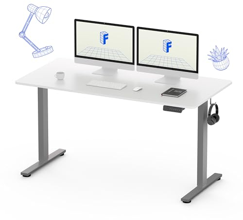 FLEXISPOT höhenverstellbarer Schreibtisch elektrisch 160x80cm, Schreibtisch höhenverstellbar 2-stufige mit Haken und Sitz-Steh-Erinnerungs - QN1 Basic(weiß, grau Gestell)