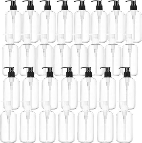MSYU 30 Pack 230ml Clear Empty Lotion Bottles Plastic Pump Hand Dish Dispenser Round Bottles Containers Refillable Container Black White Pumping for Shampoo Conditioner Body Wash Cream Liquid Soap