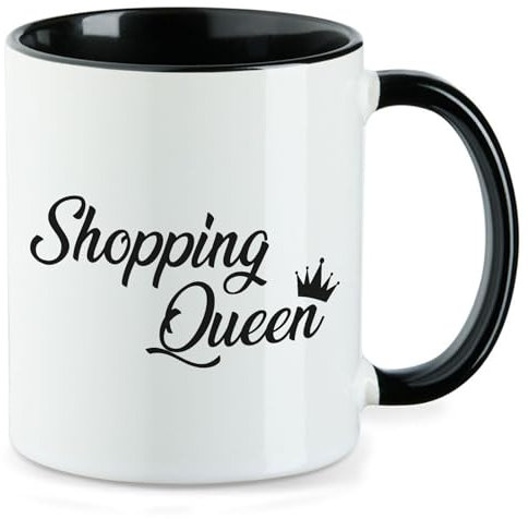 Huuraa Kaffeetasse Shopping Queen Geschenk 330ml Schwarz Shopping Queen Präsent