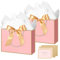 2 Pièces Sacs en Papier Multifonctionnel Set, 28 x 10 x 20 cm Sacs Cadeaux D'Anniversaire avec Poignées, Durable Sacs Cadeaux avec Ruban pour Mariage Festival Fête (Couleur rose)