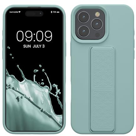 kwmobile Case Compatible with Apple iPhone 16 Pro Max - Case with Hand Strap and Stand Soft TPU Silicone Coating - Mint