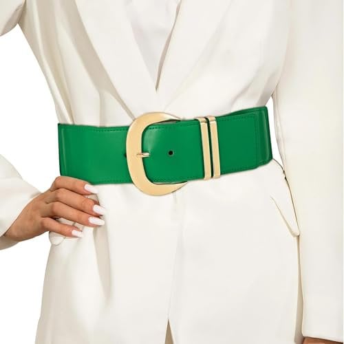 JasGood Damen Breiter Gürtel Elastischer Taillengürtel für Kleider Stretchy Gürtel Hüftgürtel Goldener Schnalle Gürtel für Damen,Grün,110cm
