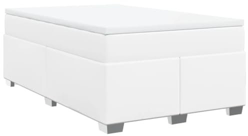 vidaXL Boxspringbett, Polsterbett Bett mit Matratze Matratzenauflage, Bettgestell mit Lattenrost, Doppelbett für Schlafzimmer, Weiß 120x190cm Kunstleder