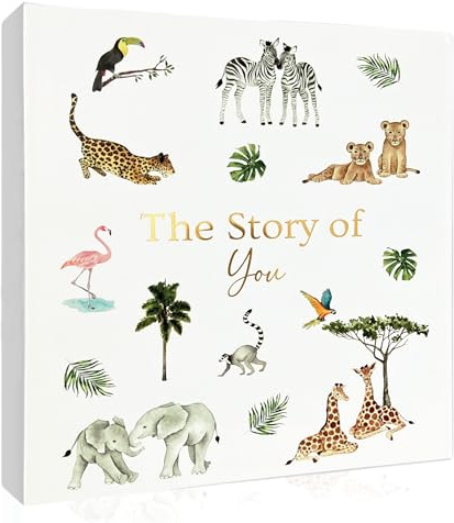 Eviepops Prints Baby Memory Book, Luxury Keepsake Gift for Mum to be, Milestone Record & Photo Album Birth to Age 5, Gender Neutral for Boy or Girl, Hardback Safari Journal Scrapbook, Baby Shower