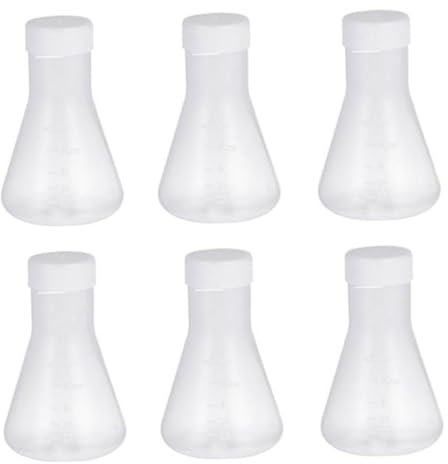 Plastic Flasks 6PCS Conical Flask 250ml Scientific Erlenmeyer Measuring Bottle with Cap for Laboratory