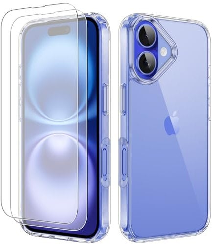 iCatchy for iPhone 16 Case 6.1-Inch, Shockproof Bumper Phone Cover, Anti-Yellowing Clear Back Compatible with 2 Screen Protector (Clear)