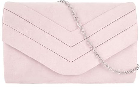 MEGAUK Damen Clutch Elegante Abendtasche Wildleder Handtasche Envelope Tasche Unterarmtasche mit Kette für Hochzeit Wedding Prom Party (07078 Hellrosa)