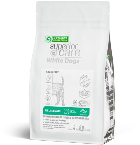 Nature's Protection Dry Dog Food for Puppy & Adult - High Protein, Grain Free Tear Stain Formula - Dog Kibble for Small, Medium & Large Breed Dogs with White Fur (Superior Care - Insect, 8.8 lb)