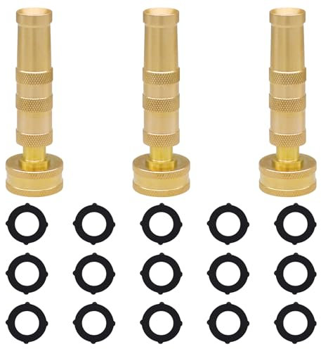 Napredark 4 Inch Heavy Duty Brass Hose Nozzle, High Pressure Jet for Cleaning Watering and Outdoor Use, 3 pack with 15 rubber washers (4 inch)