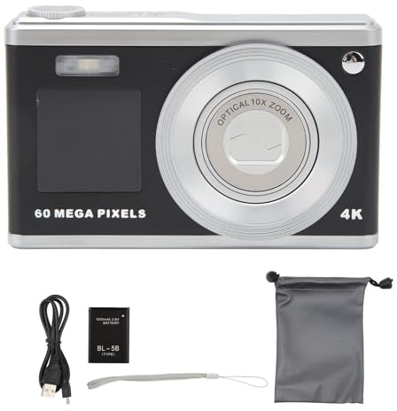 QANYEGN Digital Camera, Telescopic Lens Optical Digital Dual Zoom Camera, 2.88in IPS Screen Anti Shake 10X Optical Zoom 1000mAh Auto Focus Vlogging Camera Built in Fill Light (Black)