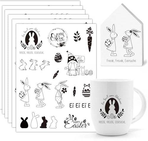 6Pcs Rub On Sticker Ostern Transferaufkleber, Ostereier Osterhasen Aufkleber Ostern Deko, Rub On Sticker Sprüche für DIY Glas Holz Möbel Scrapbooking Osterngeschenke