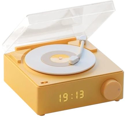 Vintage Style Record Player,Bluetooth Speaker with 3 Modes and HiFi Stereo Sound,Portable Cordless Turntable Speaker with Alarm Clock for Bedroom and Home Decoration (Yellow)