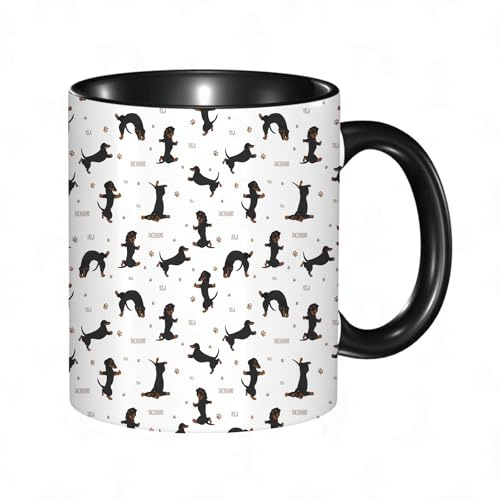 HRRASFAZF Ceramic Coffee/Tea Mug, 11 oz Funny Mugs,Yoga Dogs Poses and Exercises. Dachshund.,Gifts for Mothers Day,Birthdays,Christmas,Valentines,Anniversaries