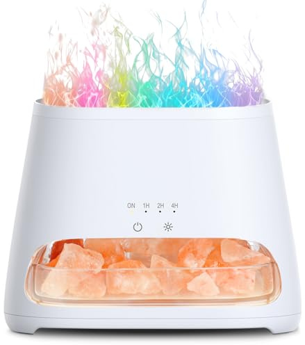 SALKING Flame Essential Oil Diffuser, Himalayan Salt Lamp, Upgrade 7 Colour Lights Aromatherapy Diffuser, Ultra-Quiet Essential Oils Humidifier for Large Room, Bedroom,150ml (White)