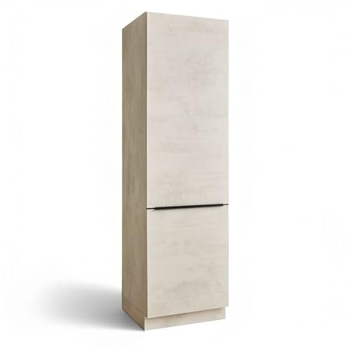 Stella Trading Sanibel Einbauschrank für Kühlschrank in Chromix Weiß FSC-Zertifiziert - Geräumiger Hochschrank Küchenschrank mit viel Stauraum - 60 x 210 x 58 cm (B/H/T)