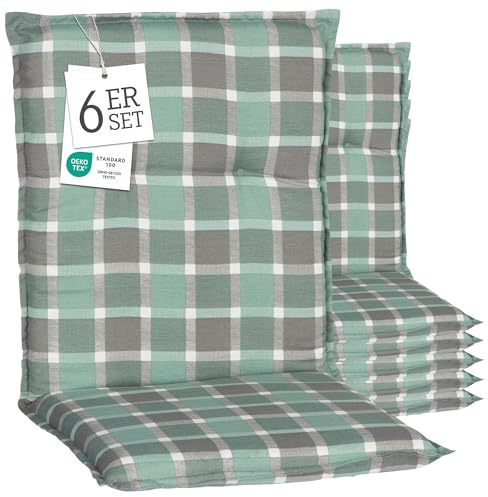 Beo® Barcelona Niedriglehner Gartenstuhlauflagen 6er Set | Waschbar | Made in EU | Öko-Tex Standard | Atmungsaktiv | UV-beständig | Komfortable Sitzkissen Outdoor