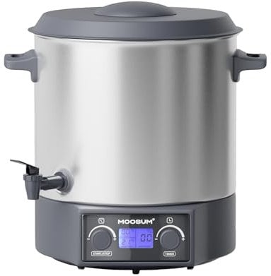 MOOSUM 27 Liter Einkochvollautomat(30-100℃),LCD Display, Timer(20-120 Min), Überhitzungsschutz, Ablaufhahn, Edelstahl, silber