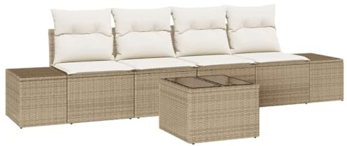 vidaXL Outdoor-Sofa-Set mit Kissen in Beige, aus Poly Rattan, modulare Sitzgruppe für Garten, Terrasse oder Wohnzimmer – perfekte Möbel für den Sommer, ideal zum Entspannen zu Hause.
