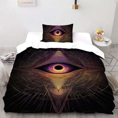 ASOERISMB Heiliges Auge Bettwäsche-Sets 2 Teilig Für Jungen Und Mädchen 3D Druck Auge der Welt Microfaser Und Kissenbezug Mit Reißverschluss Single（135x200cm）