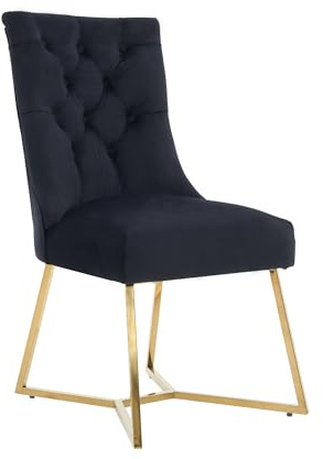 Life Interiors Ambra Modern Velvet Dining Chair – Black Tufted Accent Chair with Gold Legs & Ring Handle - Ideal for Dining Room Living Room Restaurants