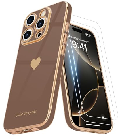 Teageo für iPhone 17 Hülle+2 Schutzfolie Herzmuster, WüstenGolden