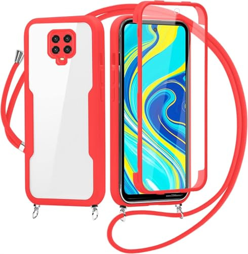 Belzsxy Funda para Xiaomi Redmi Note 9S/Note 9 Pro con Cuerda, Carcasa Transparente Silicona Colgar Collar Correa de Cuello Cadena Cordón para Xiaomi Redmi Note 9S/Note 9 Pro Fundas,Rojo