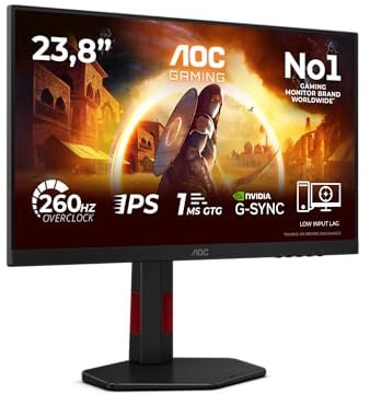 AOC Gaming Monitor 24G4ZR 24 pollici 1920x1080, FHD, 260Hz, Fast IPS Panel, 1ms GtG, Height Adjustment, (HDMI2x 2.0 DP 1x 1.4) HDR10, G-Sync Compatible, Nero