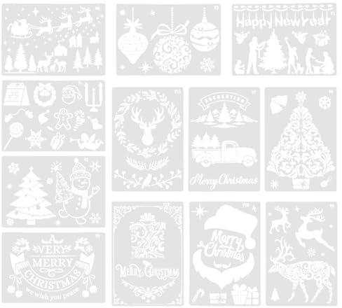 TOVINANNA 12pièces Gabarit de Peinture au Pistolet Pochoir de Noël Réutilisable pour Fenêtre et Mur Lavable Compatible avec Plusieurs Peintures
