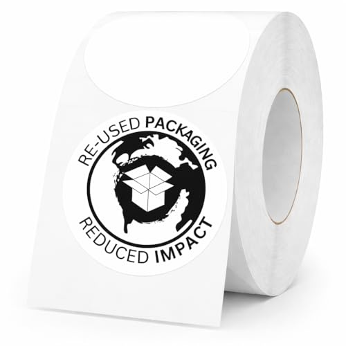 Generisch Wiederverwendete Verpackung Etiketten, Reduzierter Impact Aufkleber, Rolle mit Nachhaltigkeits-Botschaft für Kartons und Pakete (100, Weiss, (Rund) 50x50mm)