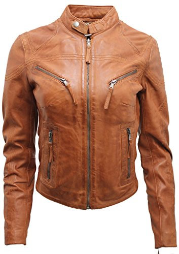 Veste de Motard en Cuir Marron pour Femmes 14